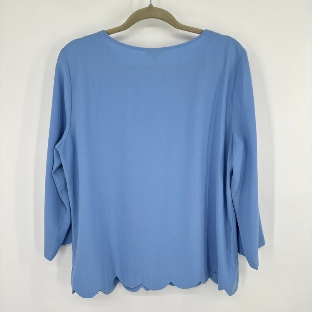 Talbots Blue Lace Up Scallop Hem Blouse Size Large  Womens Top 3/4 sleeve - Picture 9 of 9